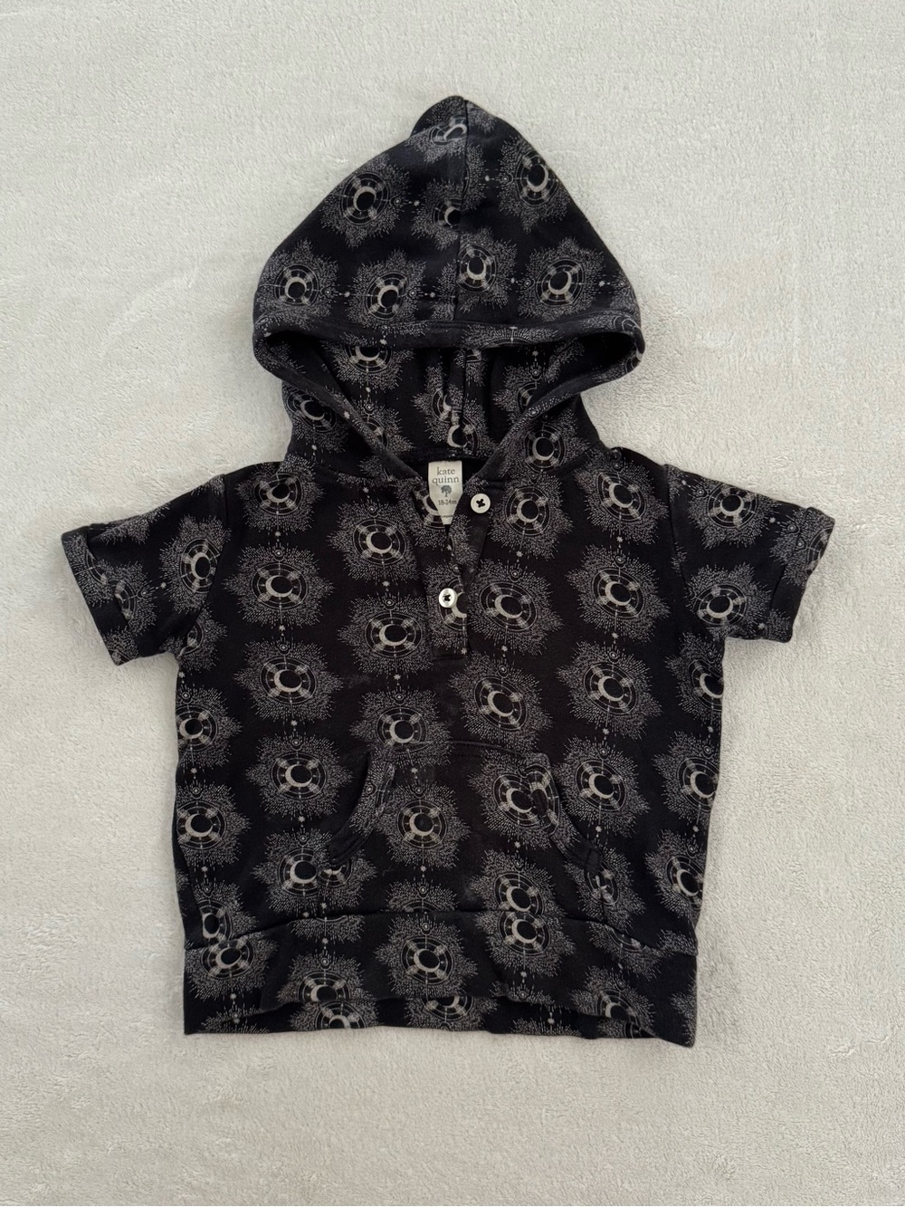 Kate Quinn Short Sleeve Henley Pocket Hoodie 18-24m in Cosmic Moon Pattern